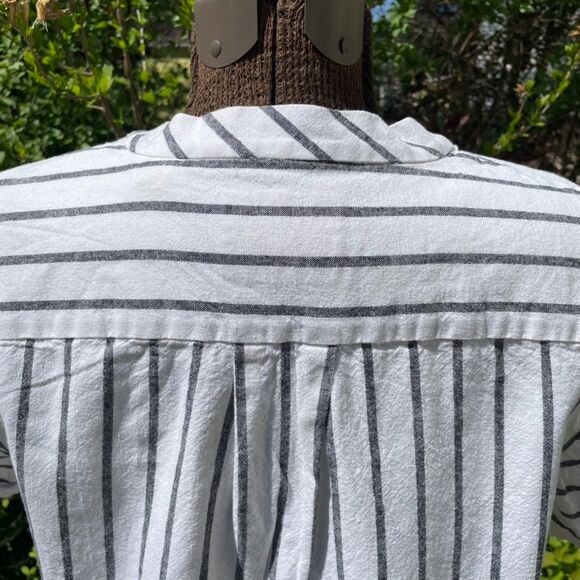 Lands' End Cotton Linen Blend Shift Dress Sz 6 White Mixed Stripes Short Sleeves - Picture 9 of 12